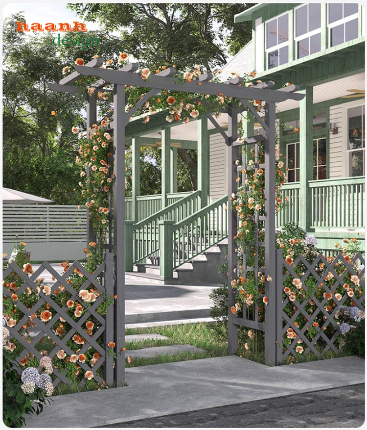 cổng gỗ sân vườn đẹp hiện đại