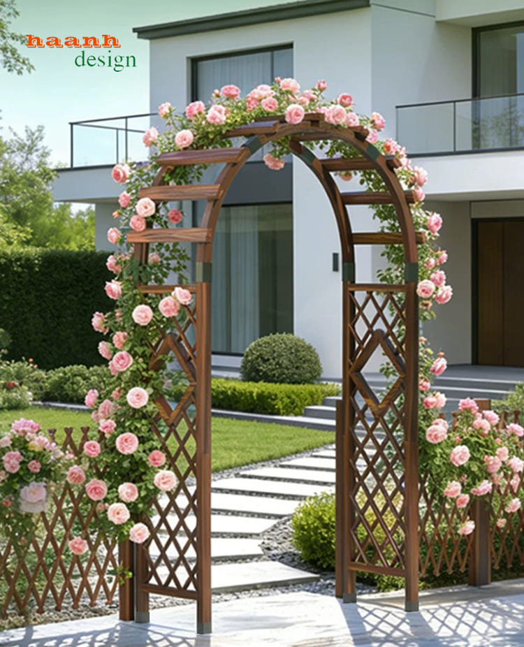Khung vòm trang trí lối đi sân vườn Khung vòm cong và mảng đan hai bên của mẫu CVM 012