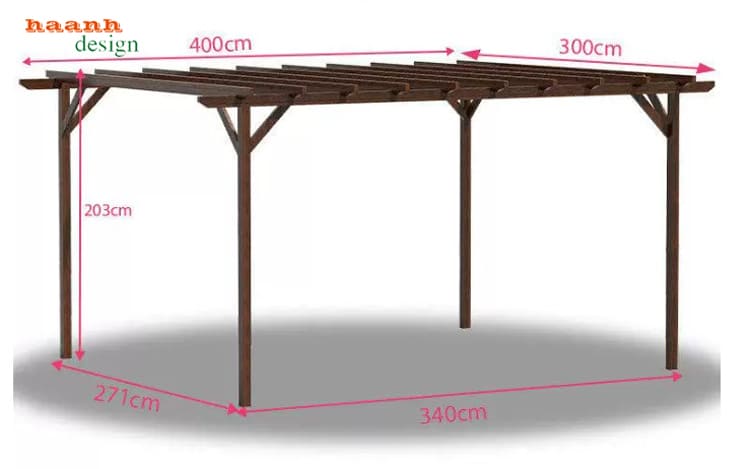 Bản kích thước DGT 006 phương án 4 Kích thước dàn gỗ 400 x 300 cm, cao 203 cm