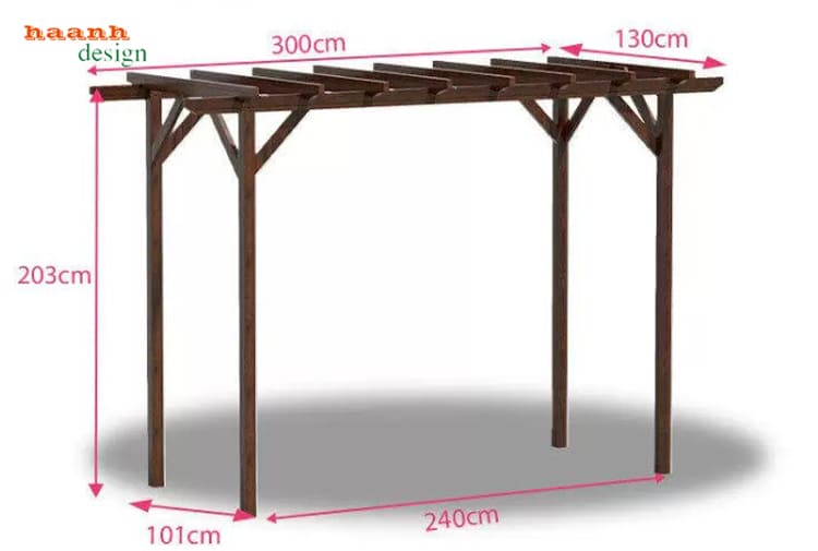 Bản kích thước DGT 006 phương án 1 Kích thước dàn gỗ 300 x 130 cm, cao 203 cm