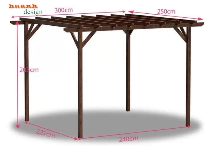 Bản kích thước DGT 006 phương án 3 Kích thước dàn gỗ 300 x 250 cm, cao 203 cm