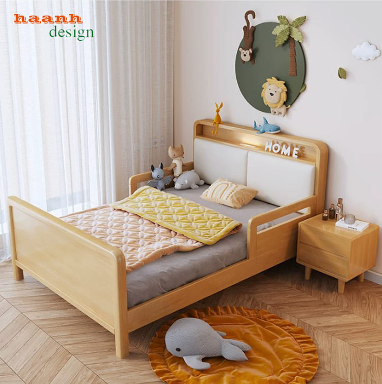 Giường đơn trẻ em gỗ tự nhiên thiết kế bo cong - GND 018