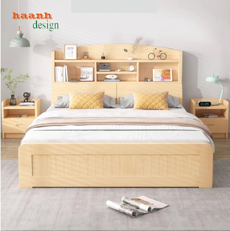 giường gỗ công nghiệp có ngăn kéo bằng veneer sồi