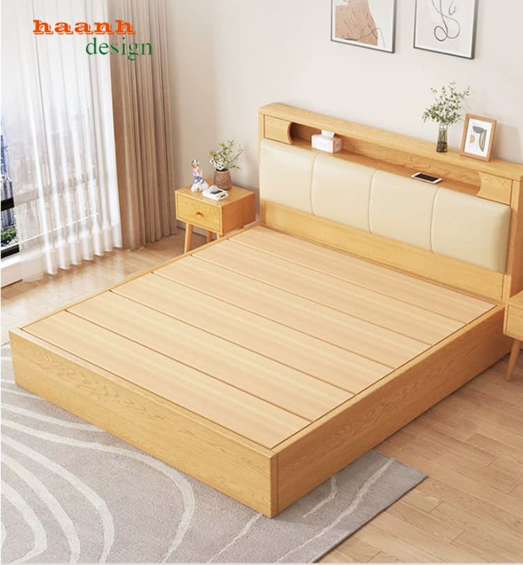 giường ngủ gỗ công nghiệp đẹp màu vân gỗ hiện đại