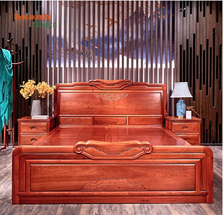 Giường ngủ gỗ tự nhiên giả cổ Sự kết hợp hoàn hảo-GNC 007