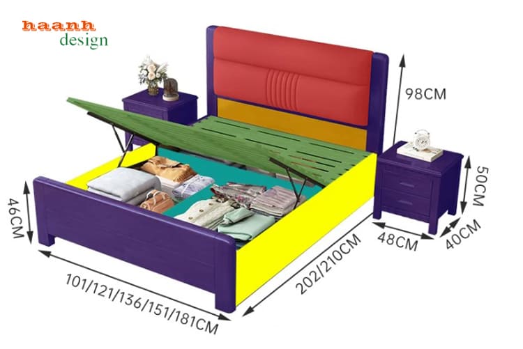 Sơ đồ kích thước phương án giường GNK 012 có khoang nâng Sơ đồ kích thước phương án giường GNK 012 có khoang nâng