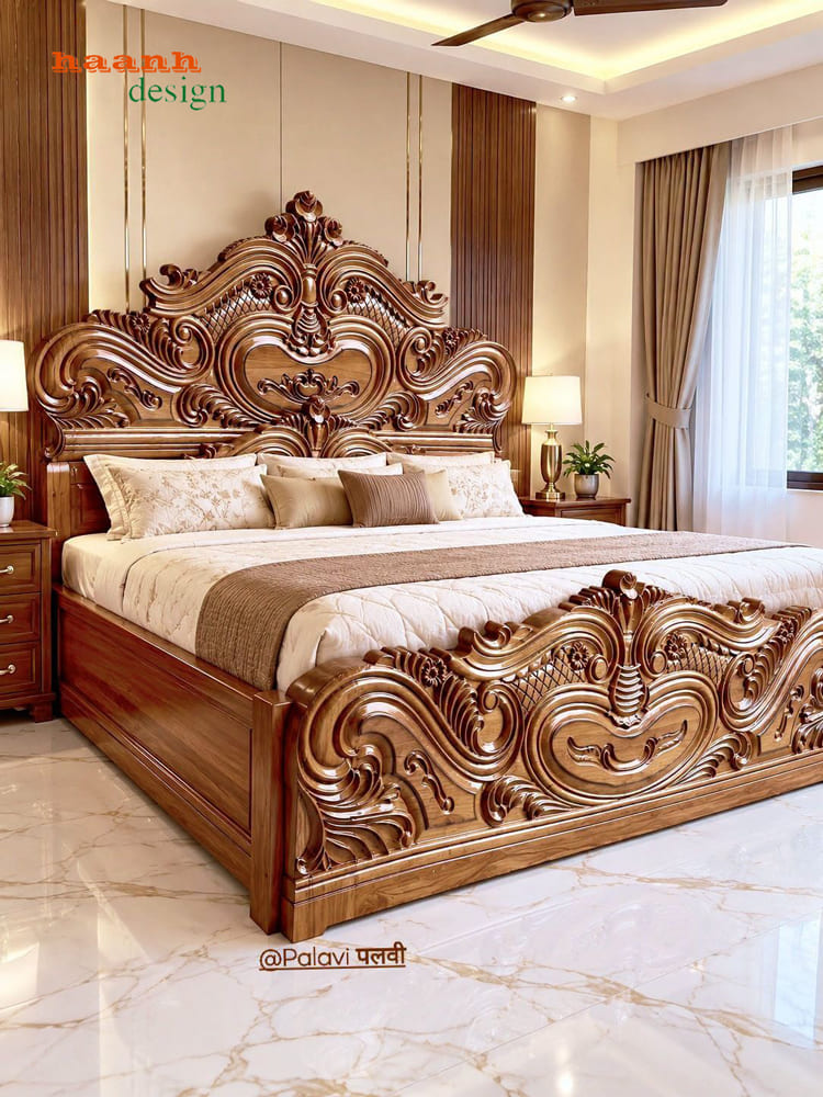 Giường ngủ gỗ tân cổ điển chạm khắc hoa văn - GGC 018