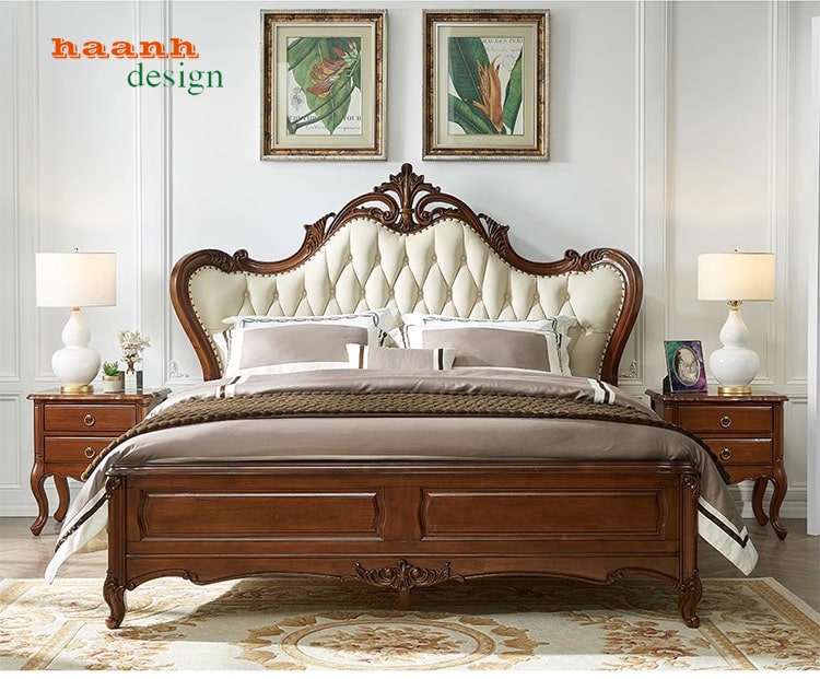 Giường ngủ gỗ tân cổ điển châu âu dành cho biệt thự. GGC 002