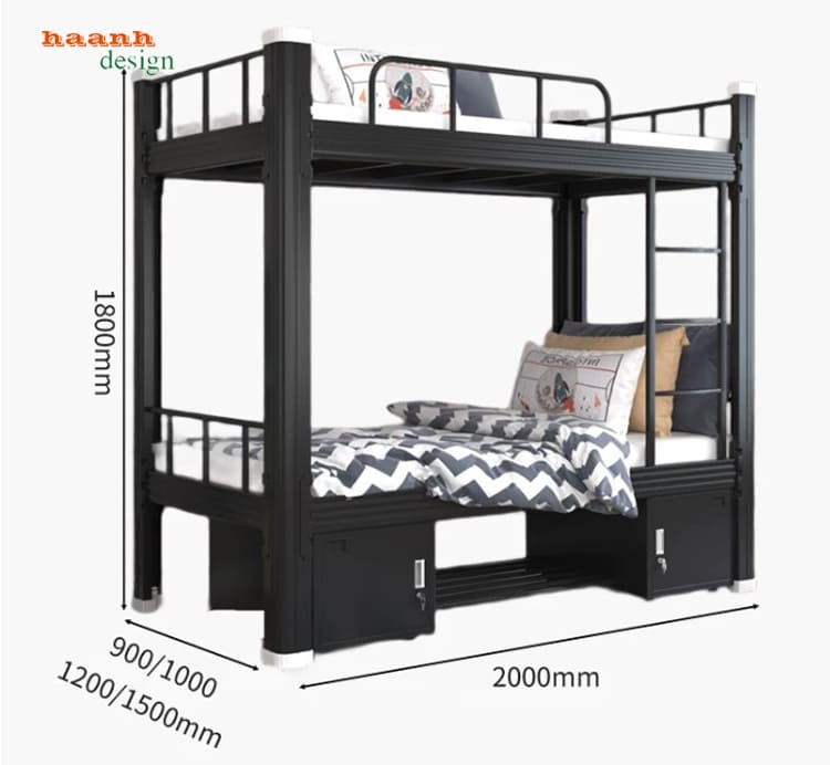 Kích thước cấu hình giường tầng GTS 007 Kích thước giường tầng sắt 2 tầng GTS 007
