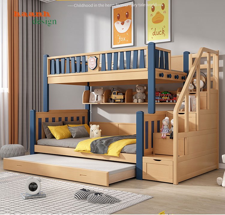Giường tầng trẻ em gỗ tự nhiên phong cách và tiện ích sử dụng GTE 002