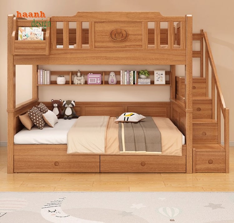 Giường ngủ trẻ em bằng gỗ sồi tự nhiên thiết kế hiện đại