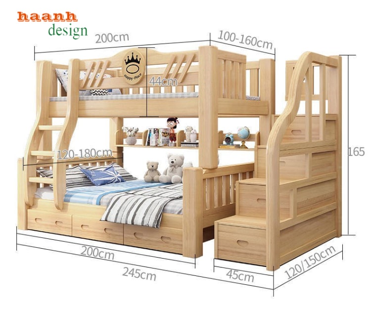 Giường tầng trẻ em gỗ tự nhiên hiện đại 