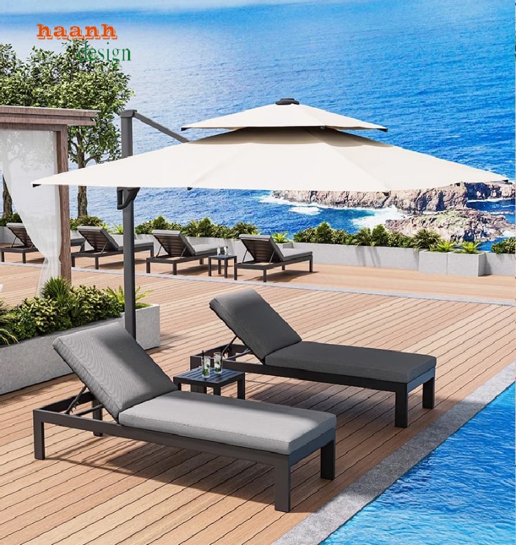 giường tắm nắng gỗ teak hiện đại