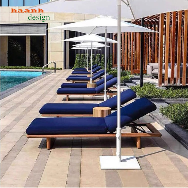 Giường tắm nắng cho hồ bơi bằng gỗ Teak tự nhiên-GTT 018