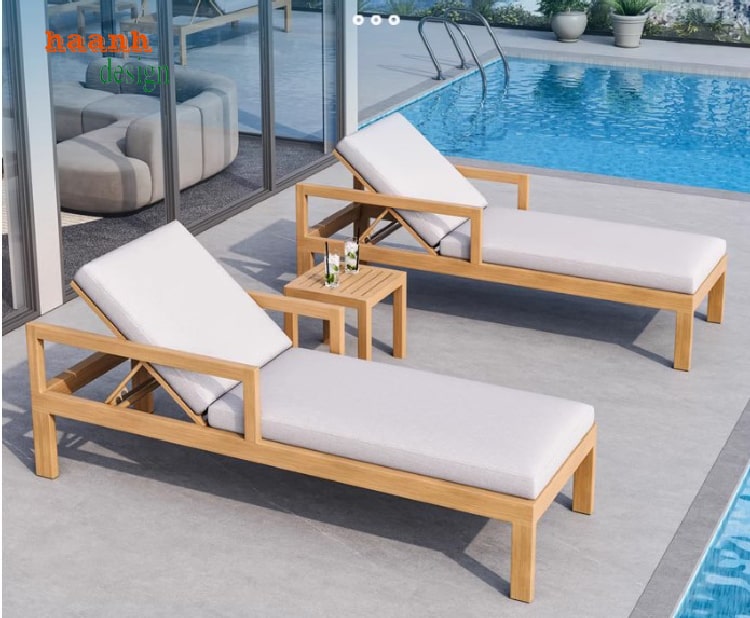 giường tắm nắng gỗ teak tự nhiên ngoài trời resort