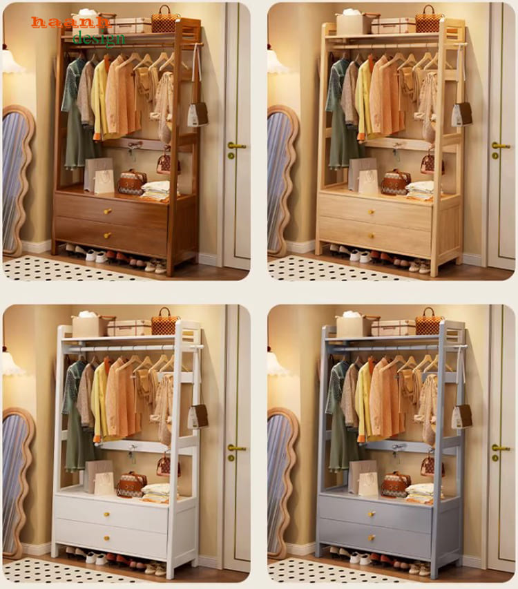 giá treo quần áo bằng gỗ sồi tự nhiên thiết kế hiện đại