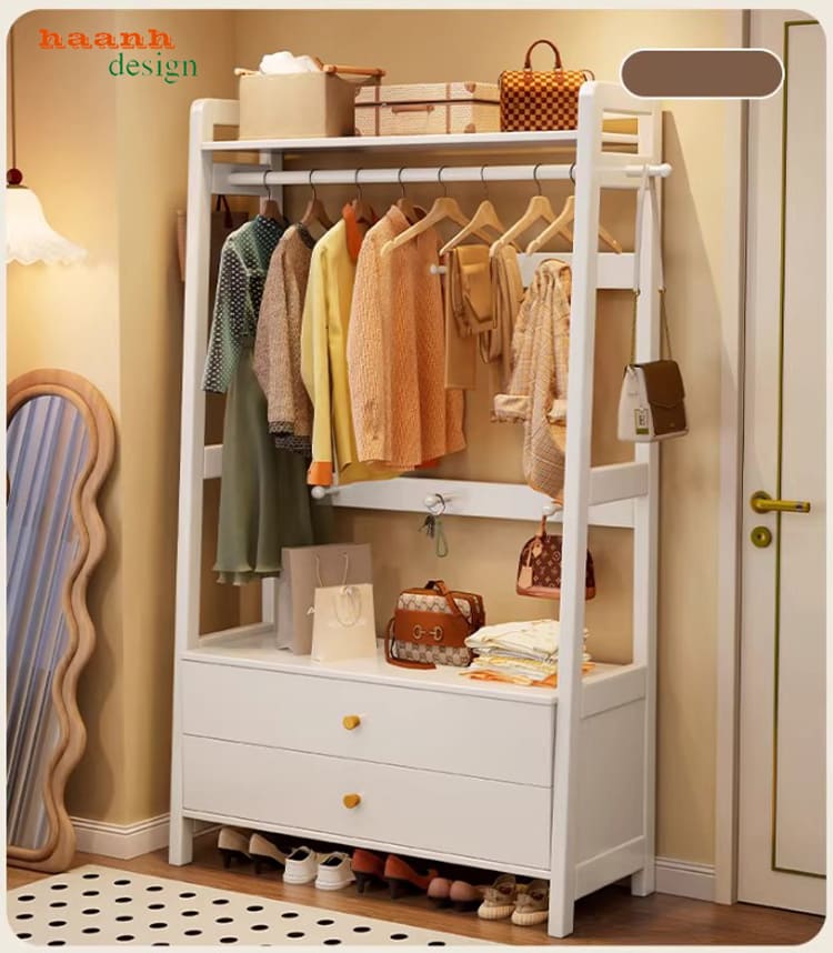 giá kệ treo quần áo gỗ sồi tự nhiên hoàn thiện cao cấp