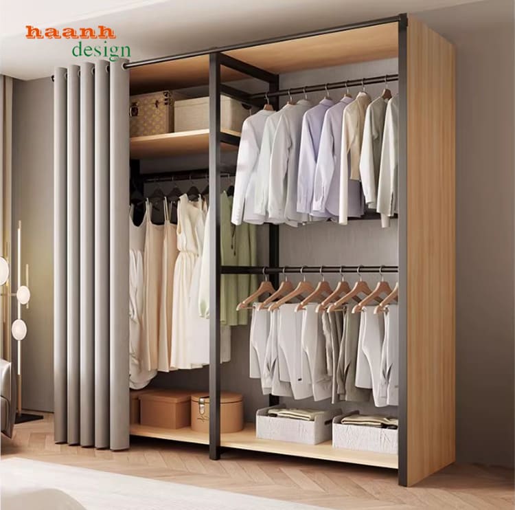kệ khung sắt treo quần áo trong phòng ngủ