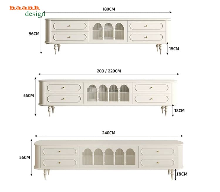 kệ tivi cổ điển màu trắng kem sang trọng