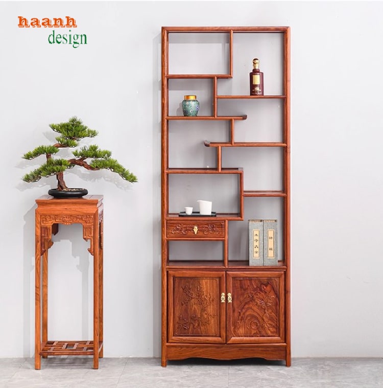 khung kệ gỗ trang trí phòng khách tiện ích