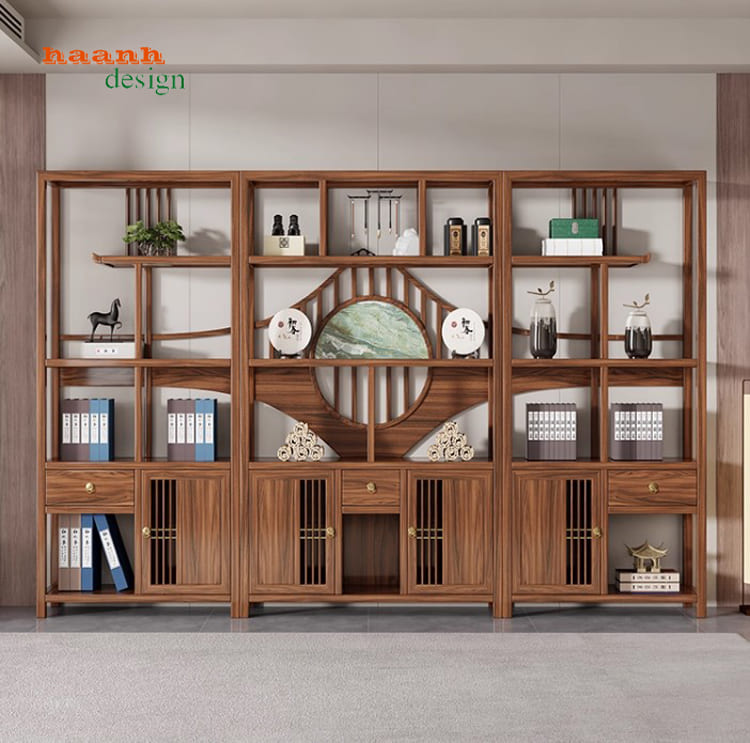 Tủ kệ gỗ trang trí – Điểm nhấn cho không gian phòng khách-KTT 018