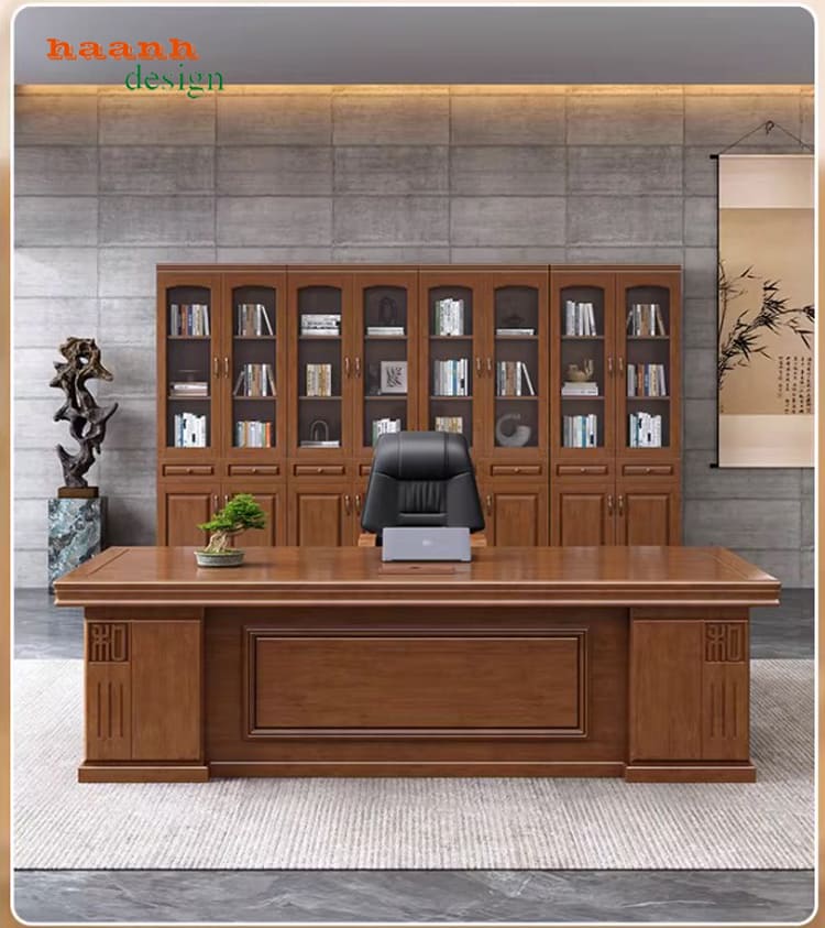 bàn lãnh đạo gỗ sồi có tủ hồ sơ