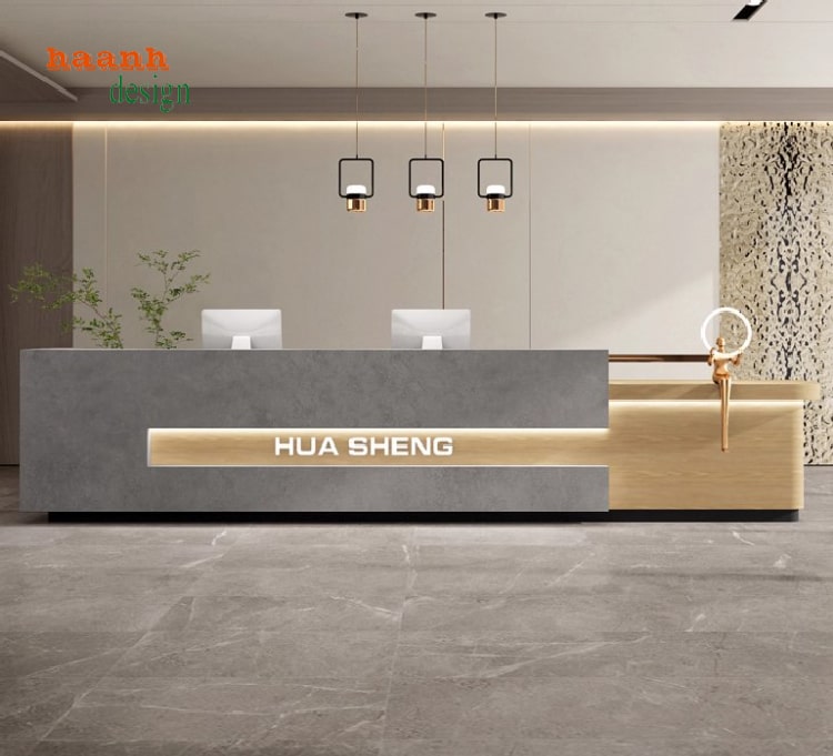 mẫu quầy lễ tân khách sạn đẹp với tấm nhựa giả đá hiện đại