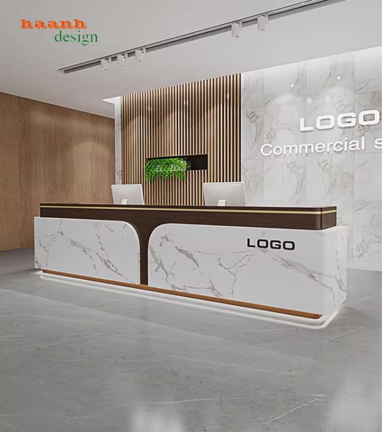 Quầy tiếp tân đẹp bằng gỗ công nghiệp chống ẩm cao cấp-QLT 016