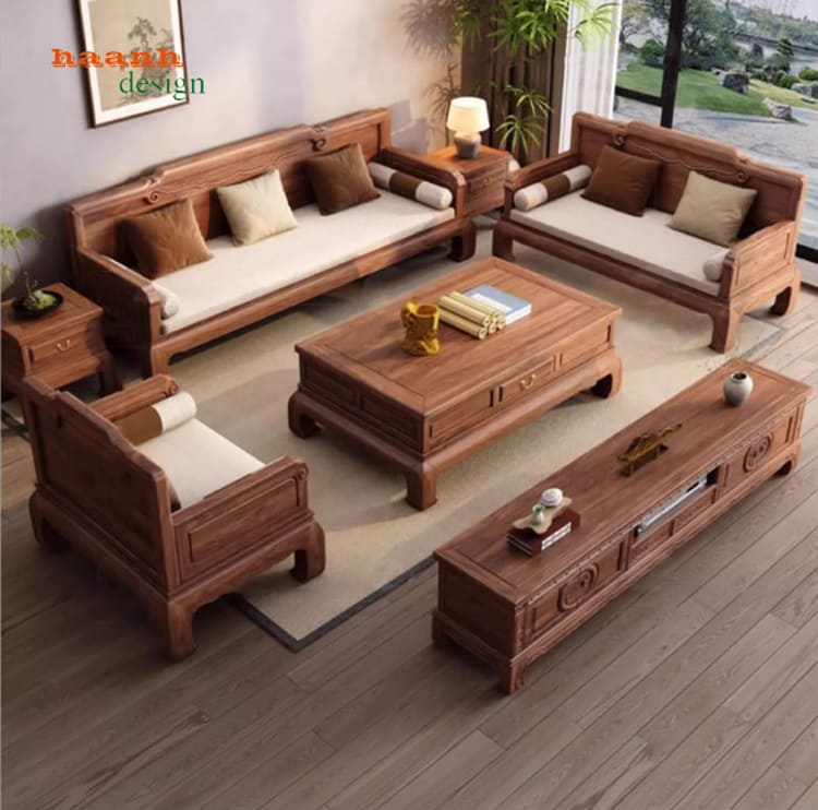 bàn ghế gỗ óc chó phòng khách