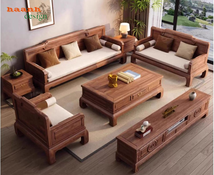 sofa gỗ óc chó sơn pu cao cấp bóng đẹp