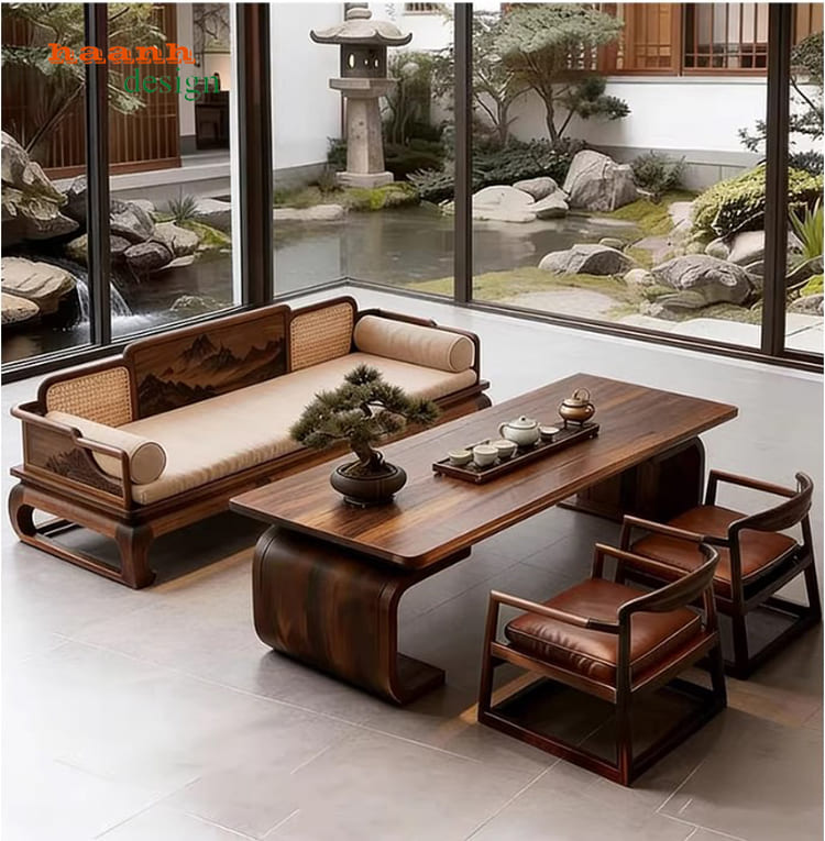 Bàn ghế sofa gỗ óc chó Bắc Mỹ – Đẳng cấp phòng khách Việt-BGC 017