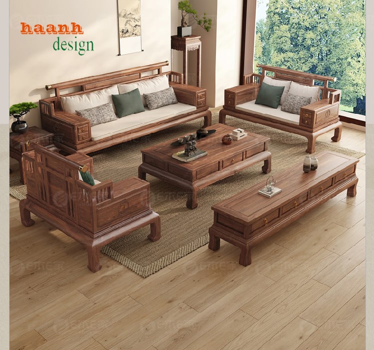 Làm mới không gian với sofa gỗ óc chó đẹp-BGC 009