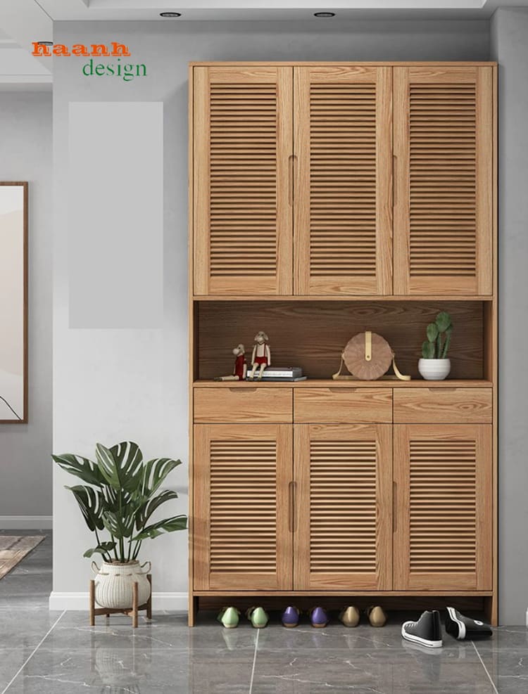 Tủ giày dép gỗ tự nhiên cánh nan hiện đại - TGH 014
