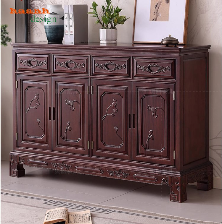 mẫu tủ giày bằng gỗ đẹp chạm khắc tinh xảo