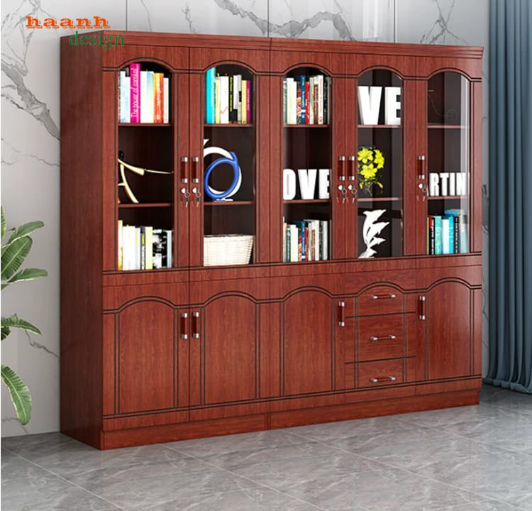 Tủ hồ sơ gỗ tự nhiên cánh kính nhiều kích thước - THT 005