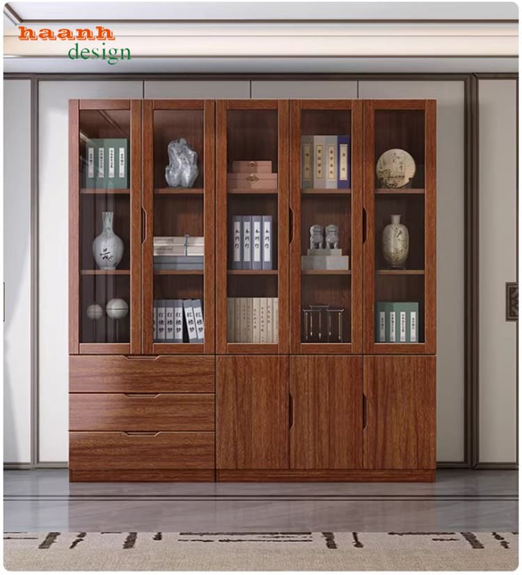 tủ gỗ đựng tài liệu hiện đại cánh kính sang trọng
