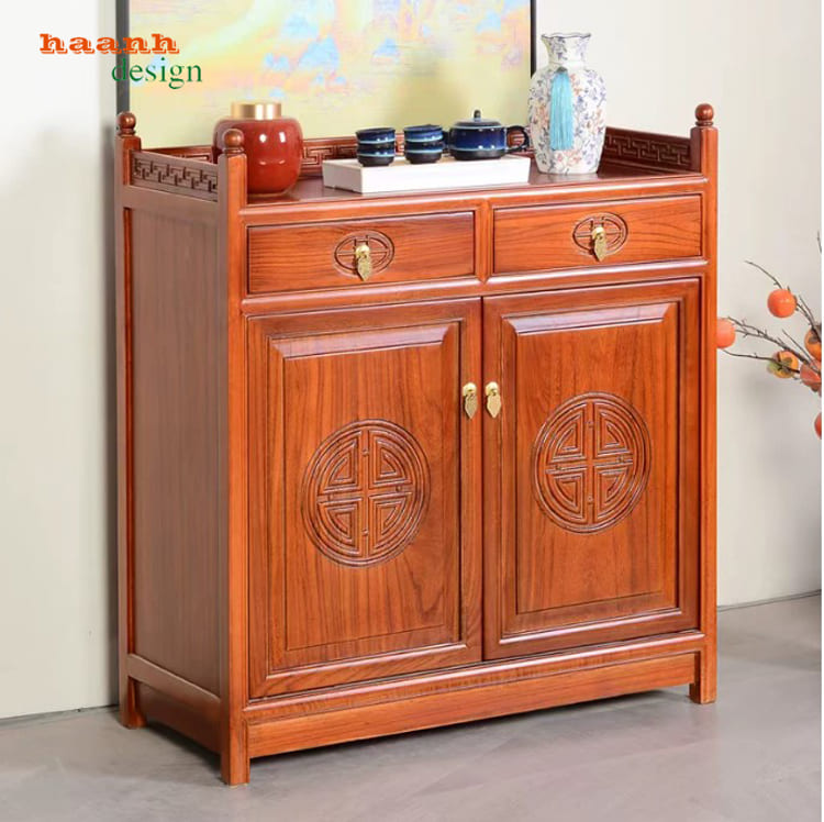 Tủ để đồ nhà bếp gỗ sồi tự nhiên phong cách Trung Hoa