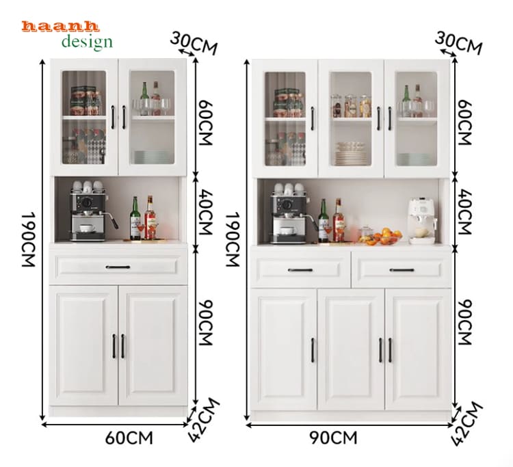 K&iacute;ch thước hai bản tủ cao TDN 006 rộng 60 cm v&agrave; 90 cm