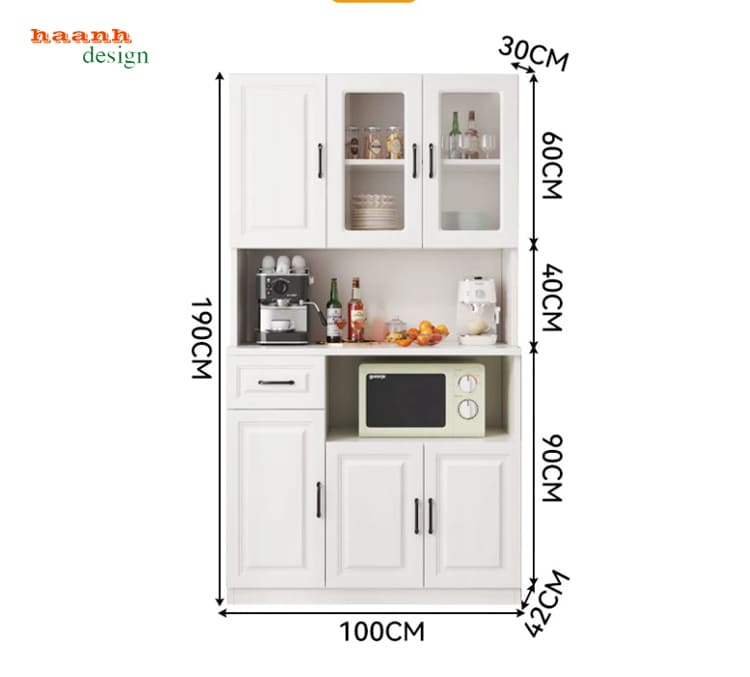 K&iacute;ch thước tủ TDN 006 rộng 100 cm c&oacute; hộc thiết bị