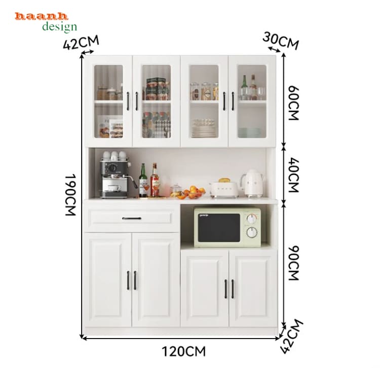 K&iacute;ch thước bản tủ TDN 006 rộng 120 cm c&oacute; hộc thiết bị
