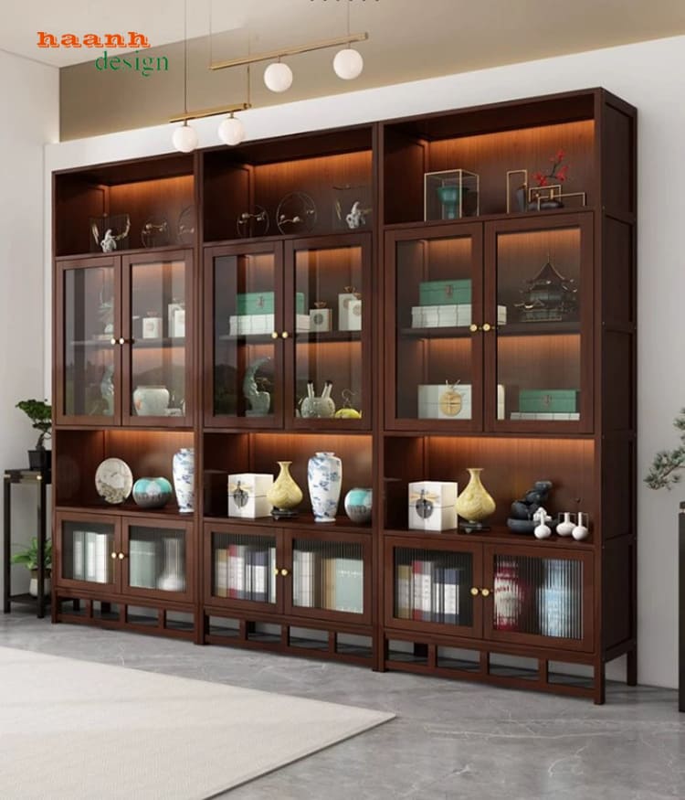 Tổ hợp nhiều mô-đun TPK 018 màu nâu Tổ hợp tủ trang trí TPK 018 màu nâu với cánh kính