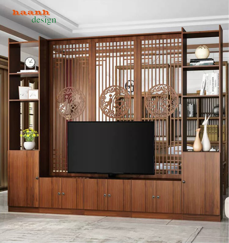 Tủ trang trí phòng khách gỗ công nghiệp TPK 019 phối cảnh rộng Tủ trang trí phòng khách gỗ công nghiệp TPK 019 bản phối cảnh rộng