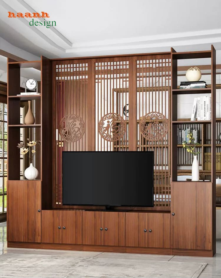 TPK 019 trong không gian phòng khách Tủ trang trí kết hợp TV TPK 019 trong phòng khách