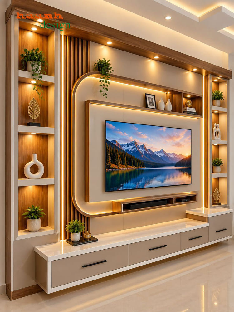 Tủ trang trí kết hợp kệ tivi nâu phối kem - TPK 020
