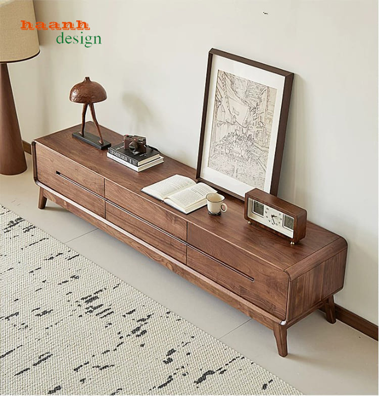 Tủ kệ phòng khách gỗ óc chó phong cách hiện đại