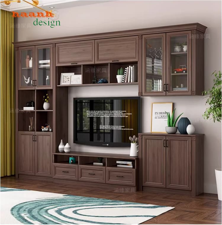 Tủ tường bằng gỗ phòng khách hiện đại