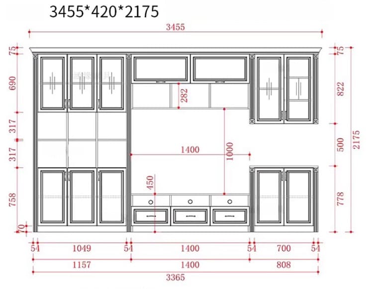 Tủ tường bằng gỗ phòng khách hiện đại