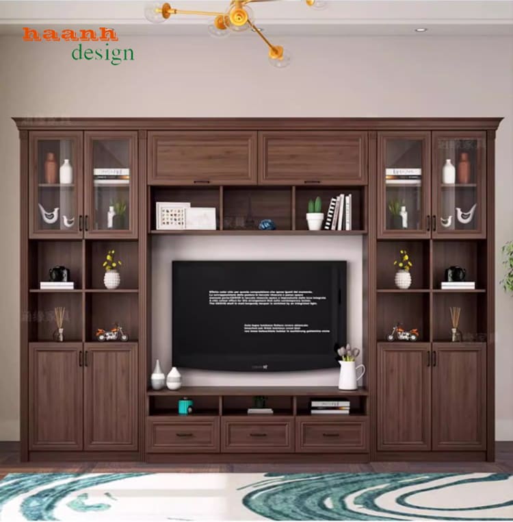 Tủ tường bằng gỗ phòng khách phụ kiện Hafele