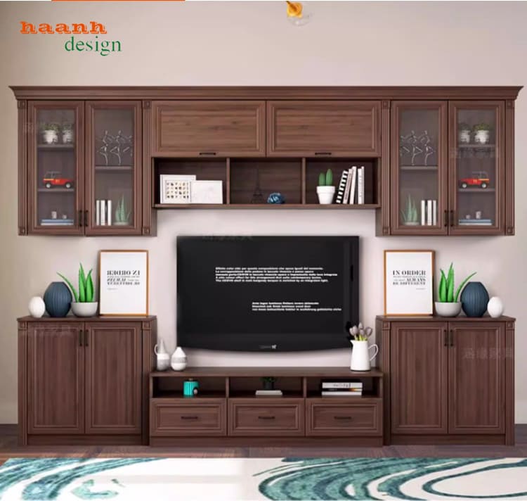 Tủ tường bằng gỗ phòng khách đa năng