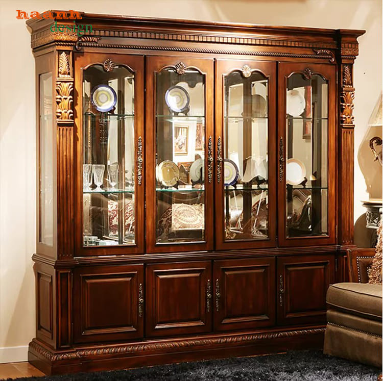 mẫu tủ rượu tân cổ điển đẹp gỗ gõ đỏ